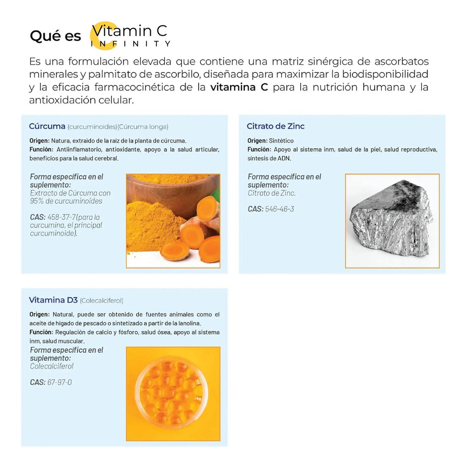 Infinity: Vitamina C + L-Glutatión, Zinc + Flavonoides, para Síntesis de Colágeno, 200 Cápsulas — imagen 7