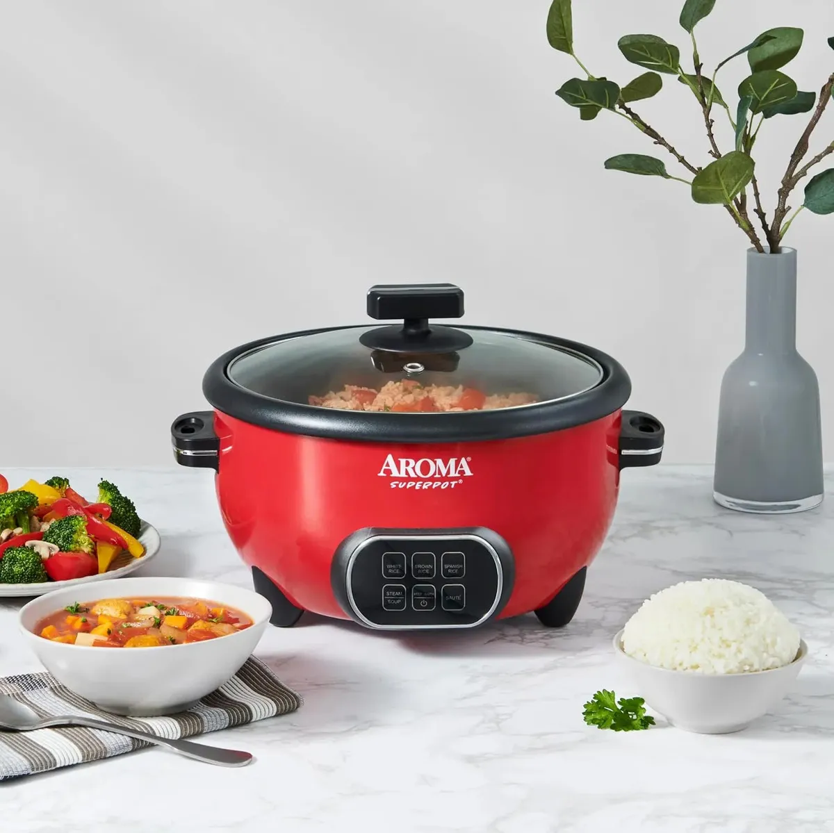AROMA ARC-1021DR Olla Multifuncional Color Rojo Capacidad De 20 Tazas — imagen 4