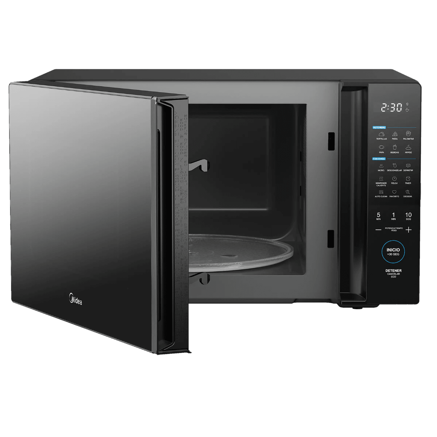 Microondas Midea 40L Manija Oculta Puerta Espejo Negro — imagen 3