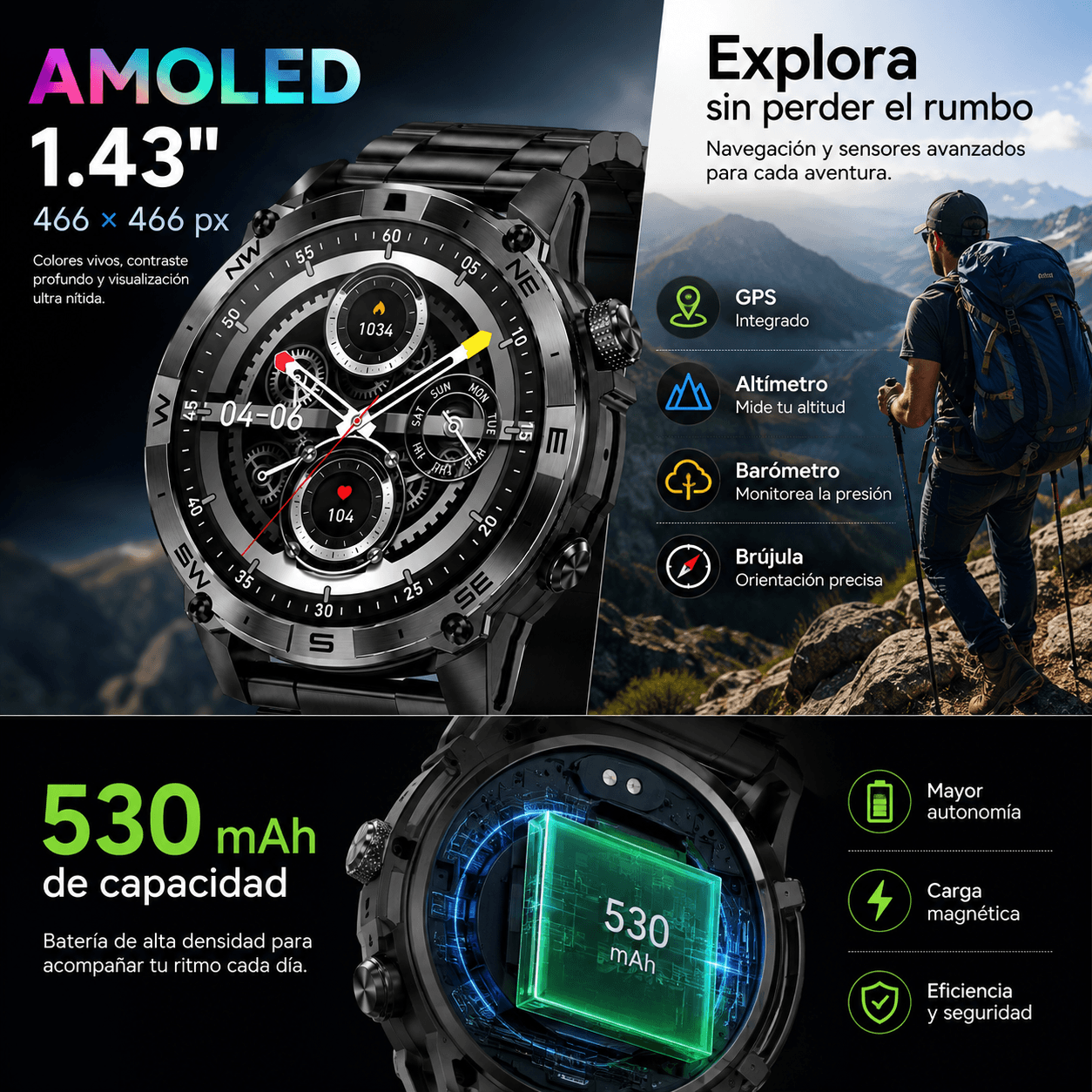 SMARTWACTH G-TIDE R6 PRO (NEGRO) + AUDIFONOS G-TIDE EG22 — imagen 4
