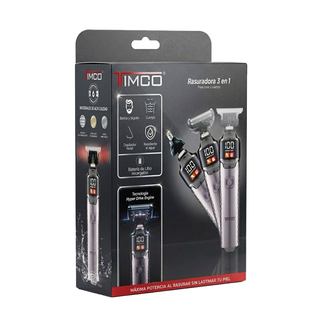 Rasuradora Electrica Recargable TIMCO PG400 3 en 1 Resistente al Agua Cuchillas de Cerámica, 210 Min de Autonomía y Pantalla LED — imagen 7