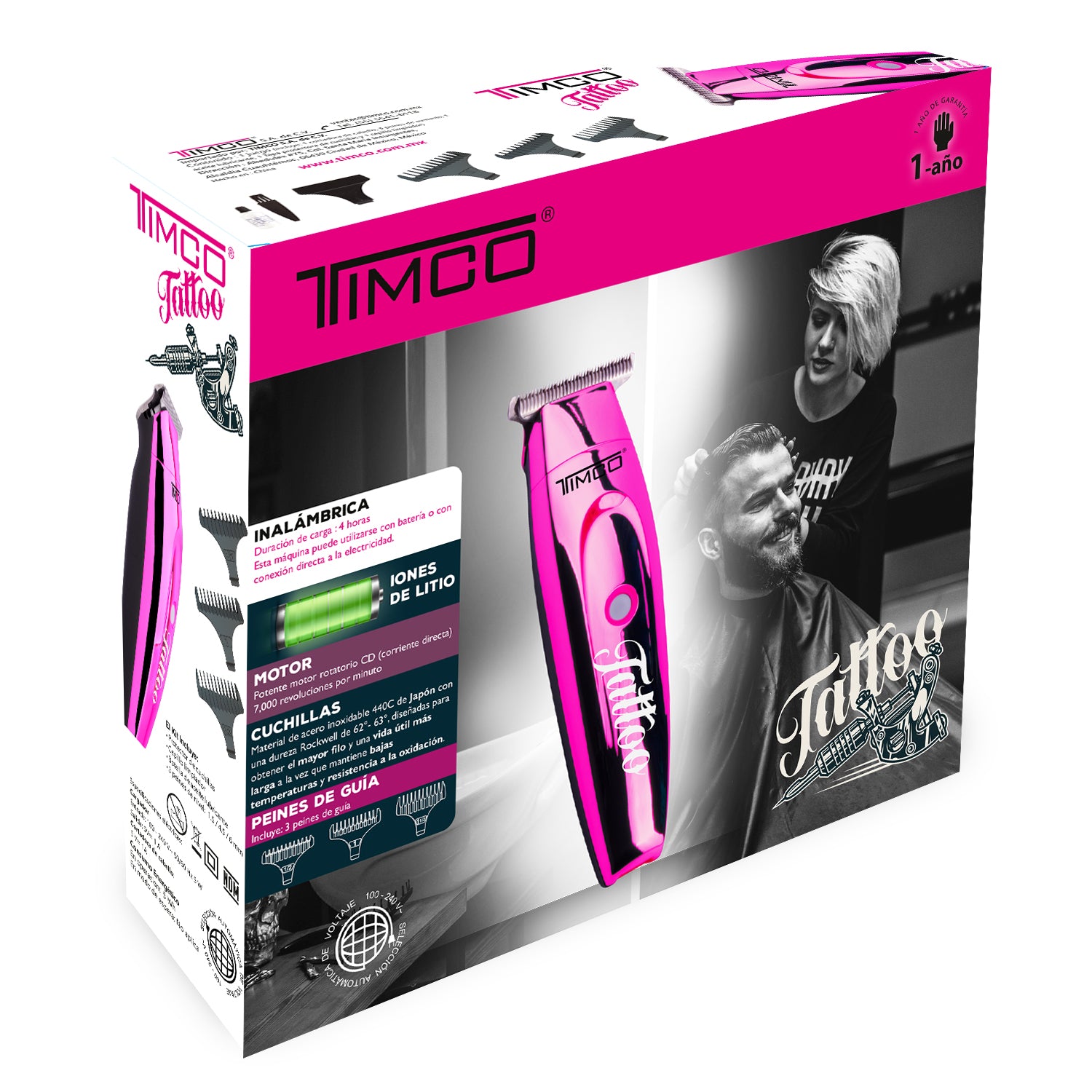 Terminadora Delineadora Inalambrica Tattoo Uso Profesional Peines Guía de Aumento Timco HC188R — imagen 7