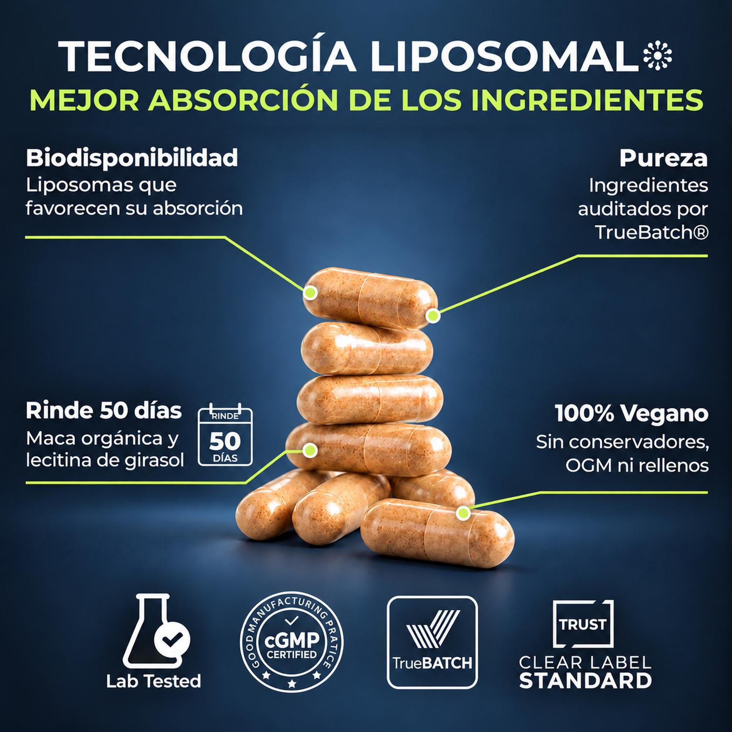 Maca Orgánica Liposomal Gelatinizada con Lecitina de Girasol, 1,080 mg por Porción, 100 Cápsulas — imagen 4