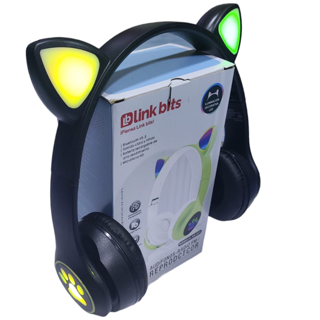 Audífonos Gatica Bluetooth, luces led, Radio FM, diadema plegables. — imagen 2