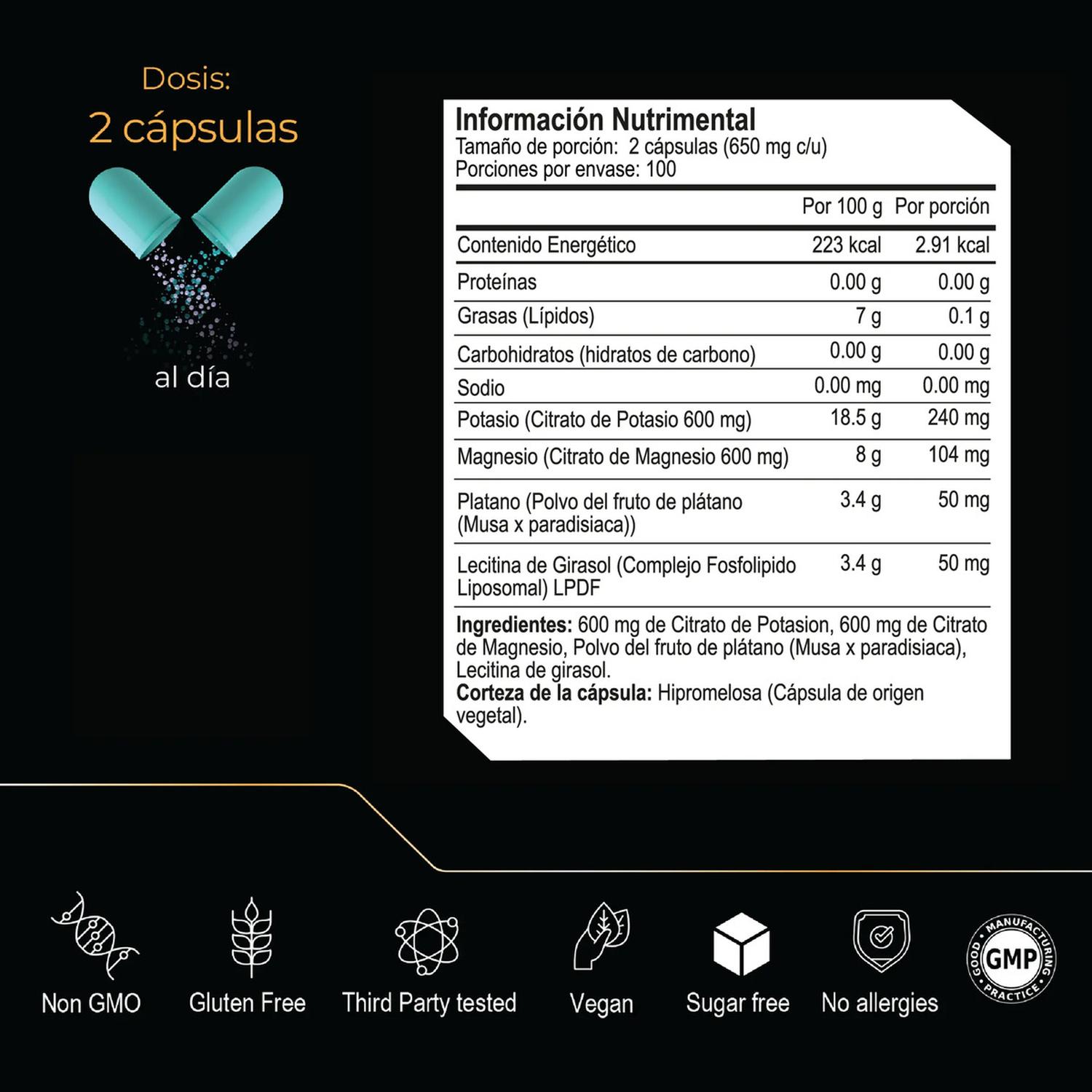 Ultra Pure: Citrato de Magnesio y Citrato de Potasio, Electrolitos + Función Muscular, 200 Cápsulas — imagen 6