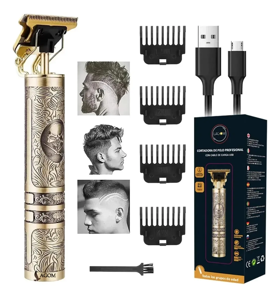 Rasuradora Eléctrica Recargable Profesional. Cortadora de Cabello Profesional Inalámbrica para Hombre Máquina para Cortar Cabello Recargable USB con 4 Peines Trimmer Barba Kit Completo — imagen 1