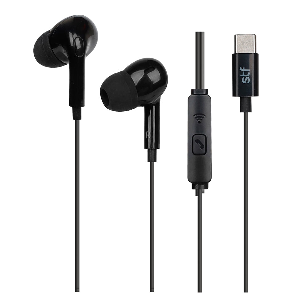 Audífonos alámbricos In ear STF: Tipo C, Manos libres con micrófono, Negro — imagen 3