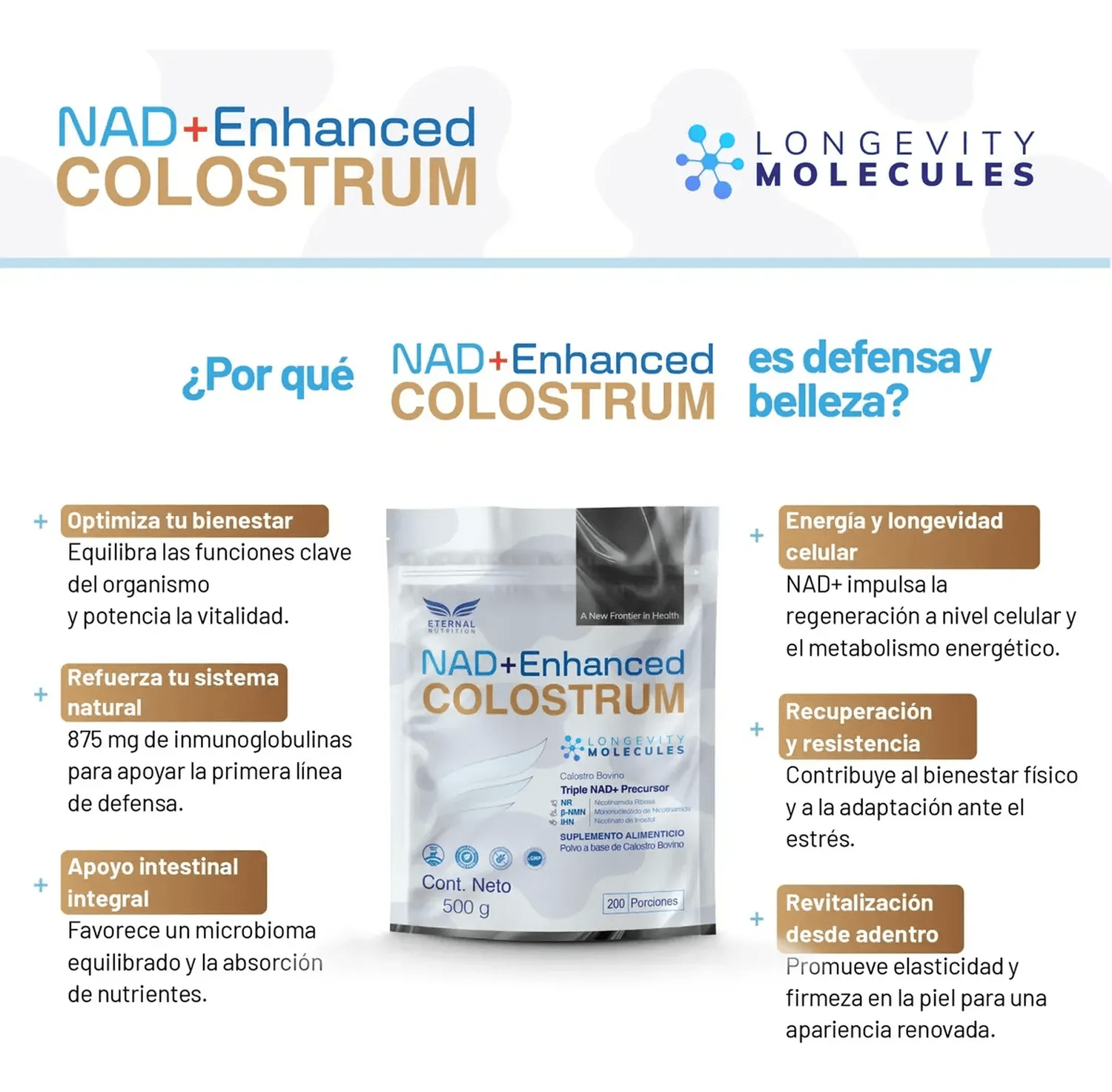 Calostro Bovino con NAD+, Inmunoglobulinas IgG y Precursores NAD+, 200 Cápsulas — imagen 6