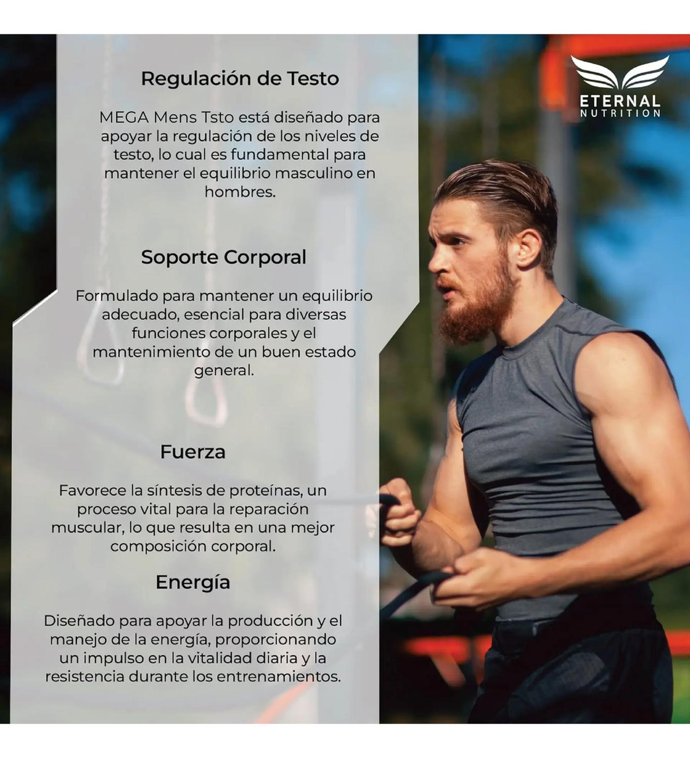 Mega Men's Testo: Tongkat Ali + Maca Negra + Creatina + Zinc + Fadogia, Fuerza+Energía, 200 Cápsulas — imagen 4