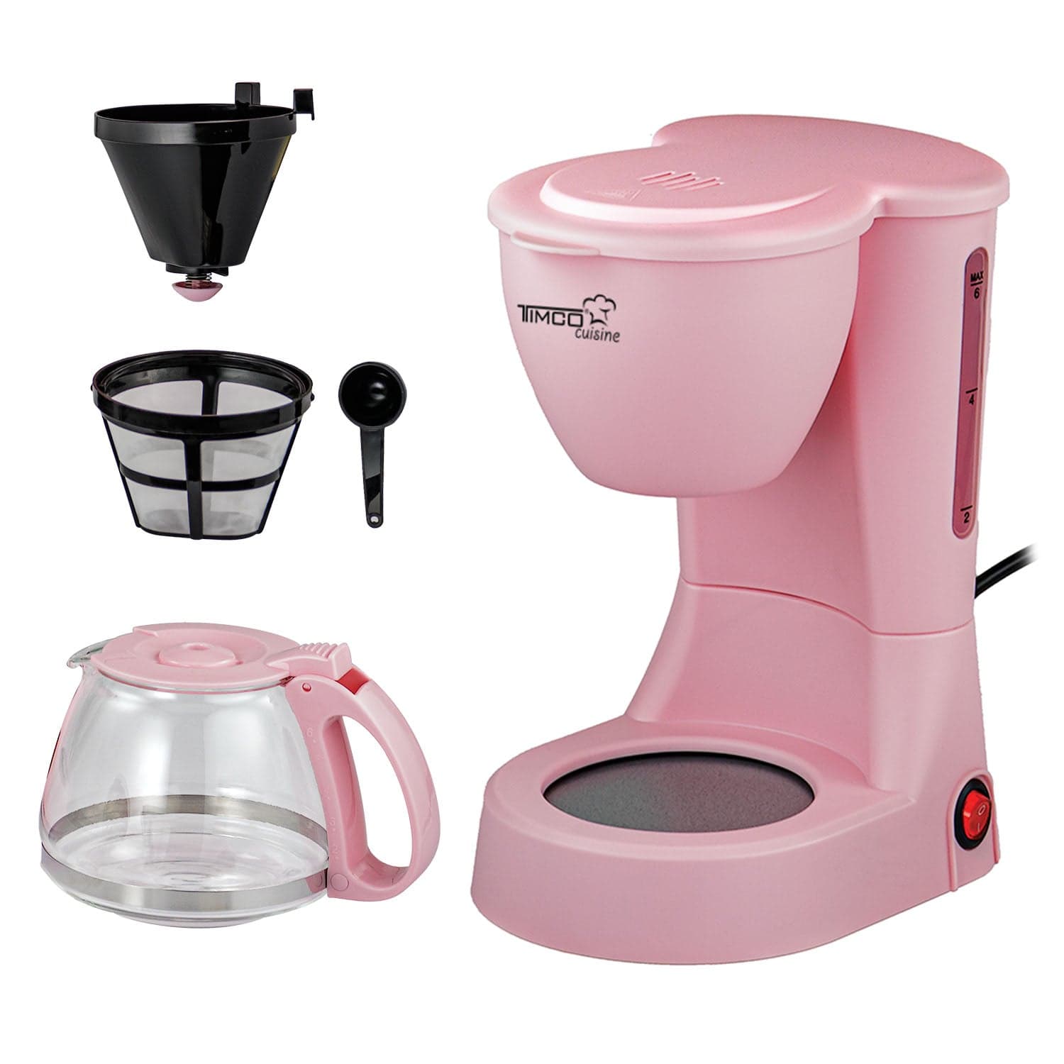 Cafetera Eléctrica Rosa 750 ml Filtro Permanente Antigoteo con Placa Calefactora CAFWJ9008 Timco — imagen 10