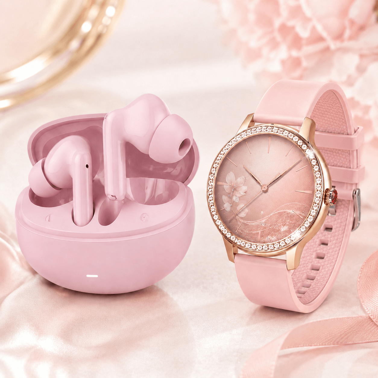 Smartwatch Dama Rosé + Audífonos G-Tide L42 Bluetooth Rosa — imagen 2