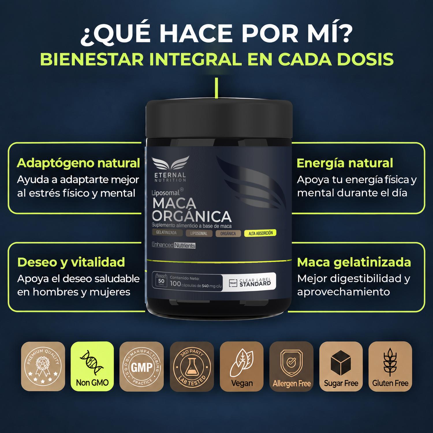 Maca Orgánica Liposomal Gelatinizada con Lecitina de Girasol, 1,080 mg por Porción, 100 Cápsulas — imagen 2