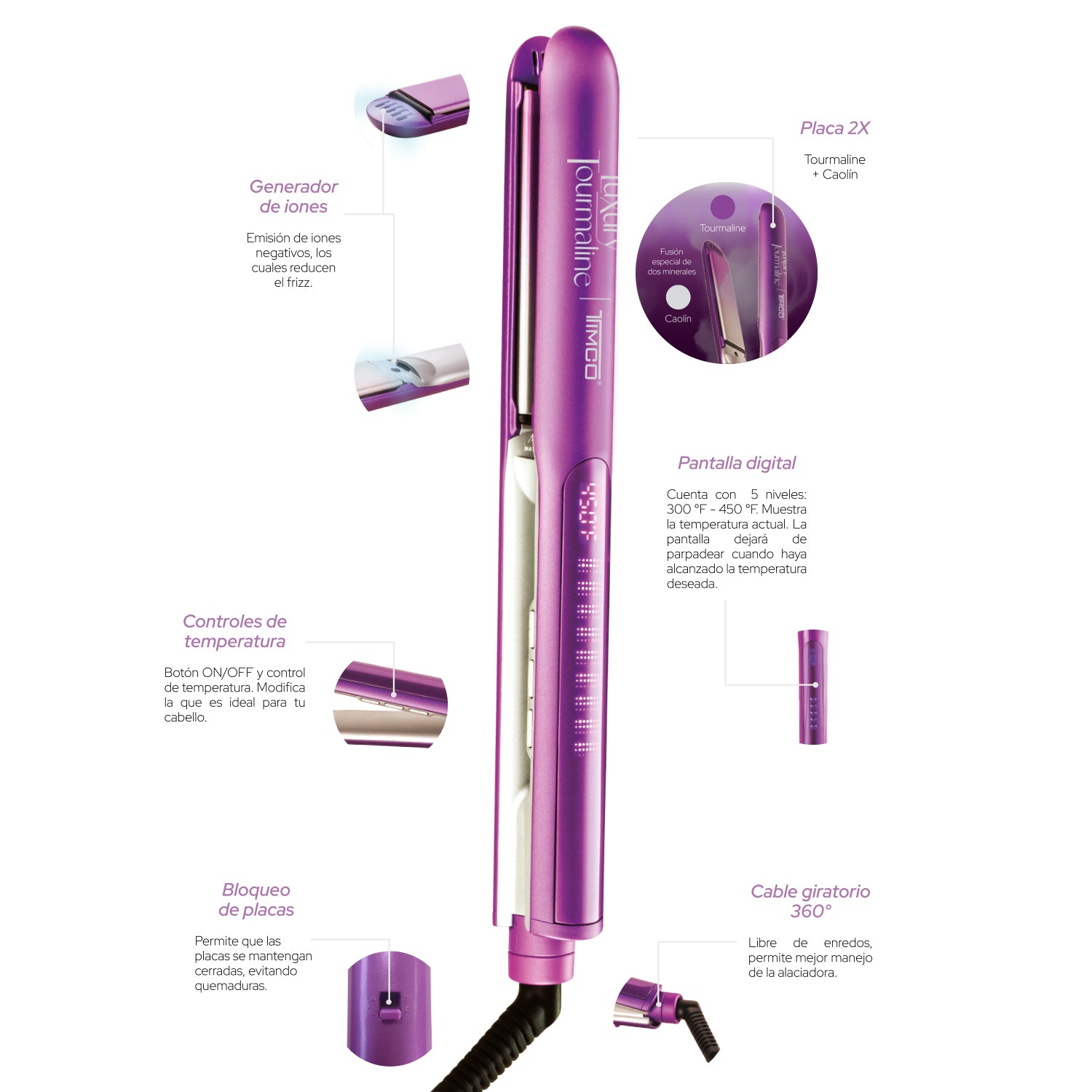 Plancha Alaciadora de Cabello ThermoProtect Luxury Tourmaline Timco PEF056 — imagen 7