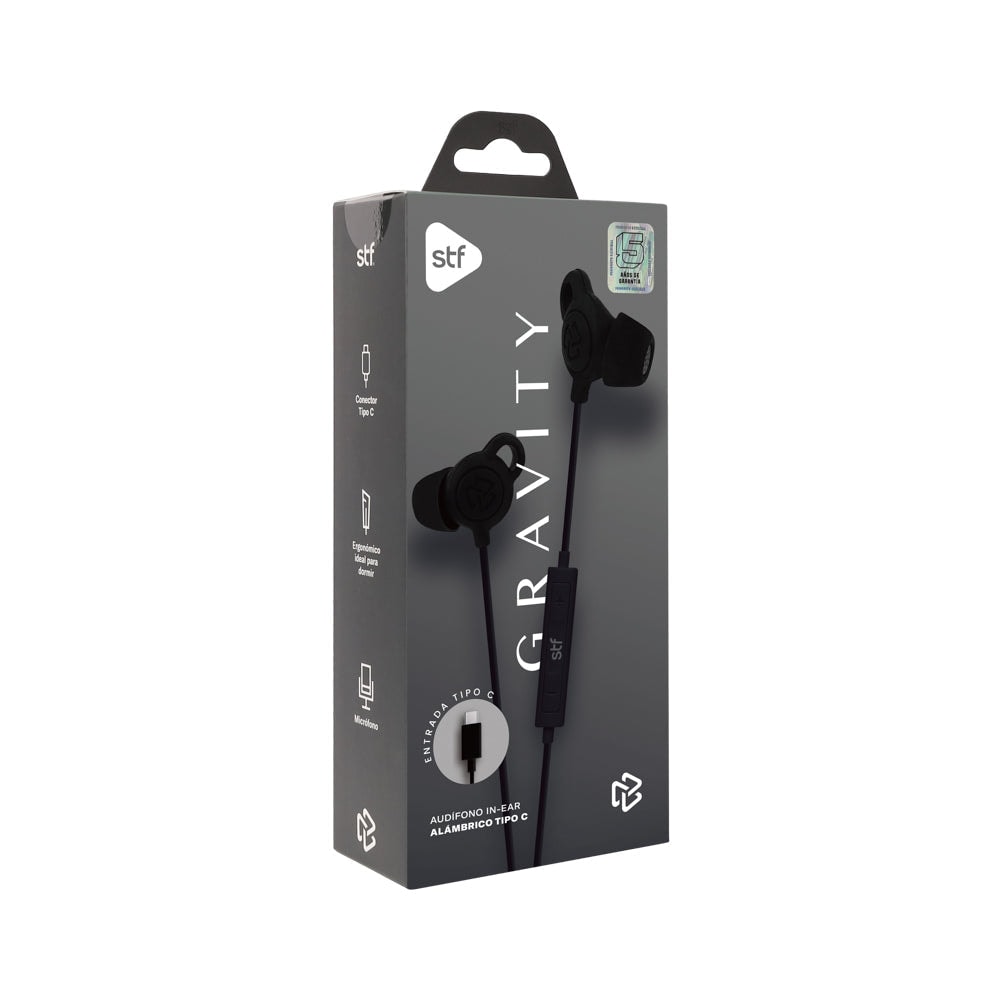 Audifonos alámbricos In-Ear STF Gravity: Tipo C, Micrófono, Negro — imagen 6
