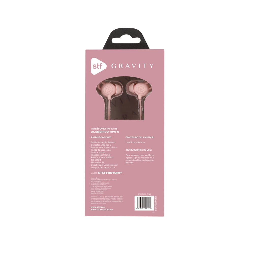 Audifonos alámbricos In-Ear STF Gravity: Tipo C, Micrófono, Rosa — imagen 10