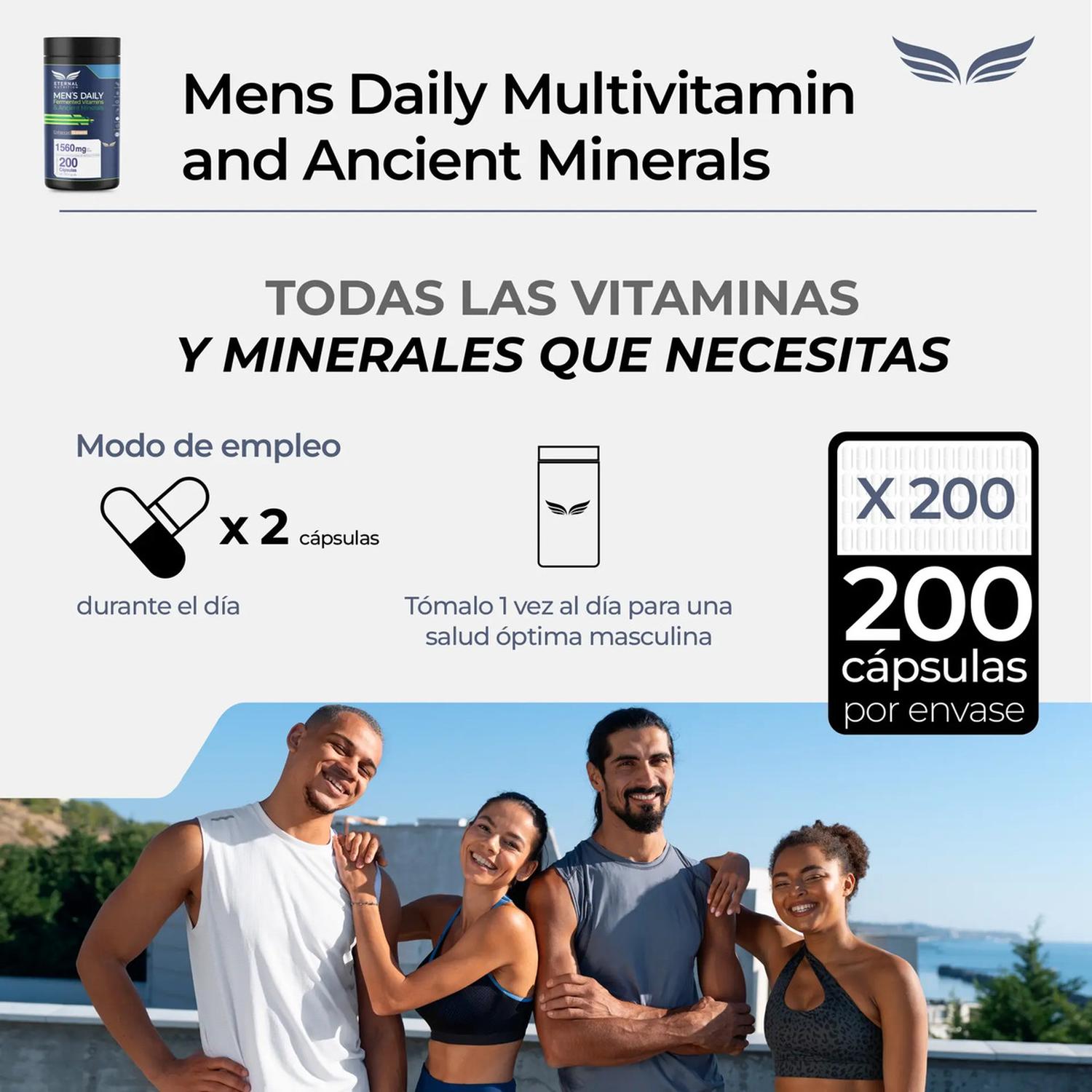 Men's Daily: Multivitamínico 4 en 1: Vitaminas, Minerales, Complejo B y Adaptógenos, 200 Cápsulas — imagen 8