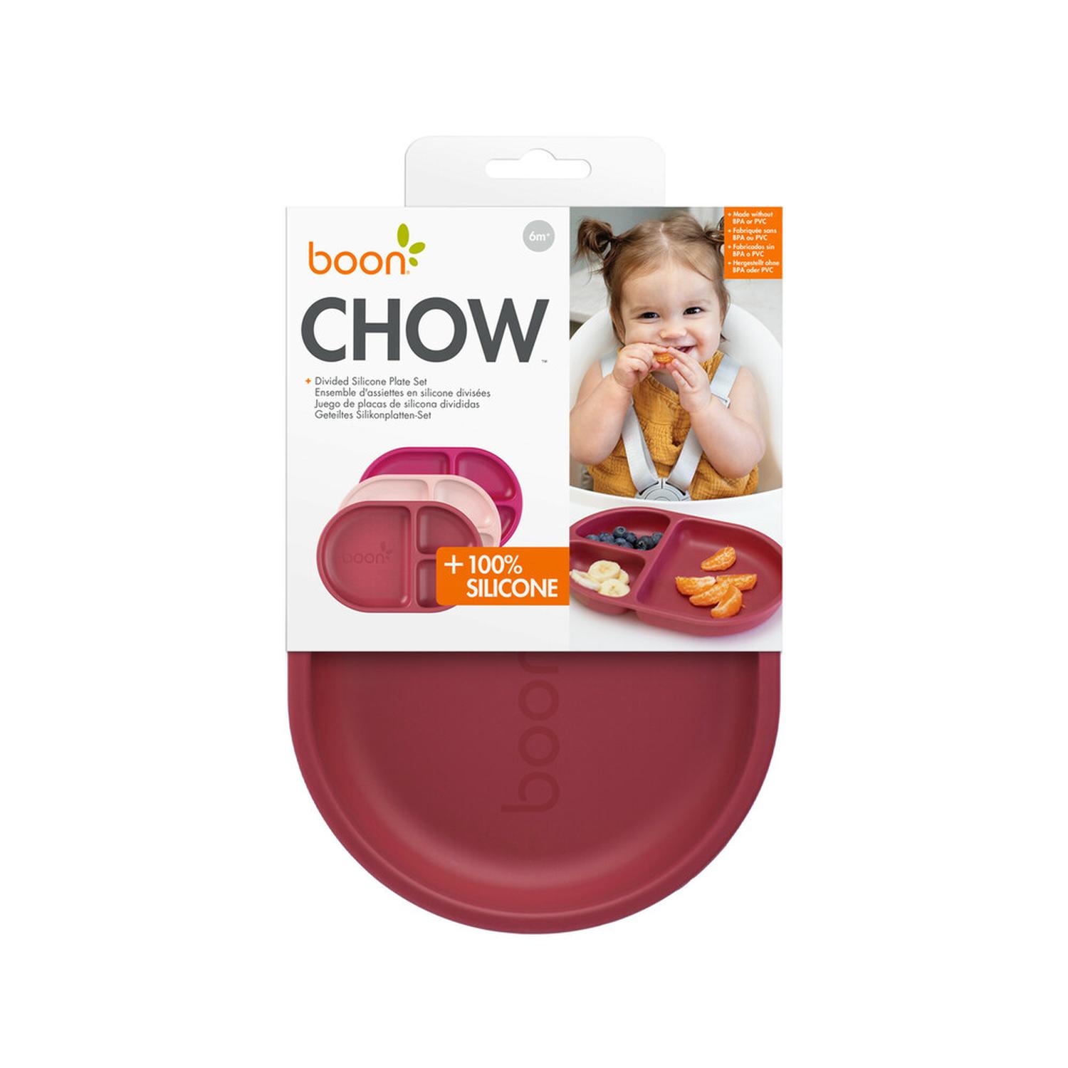 Juego De 3 Platos Para Bebé Marca Boon Chow Con Separaciones Rosa Silicona — imagen 2