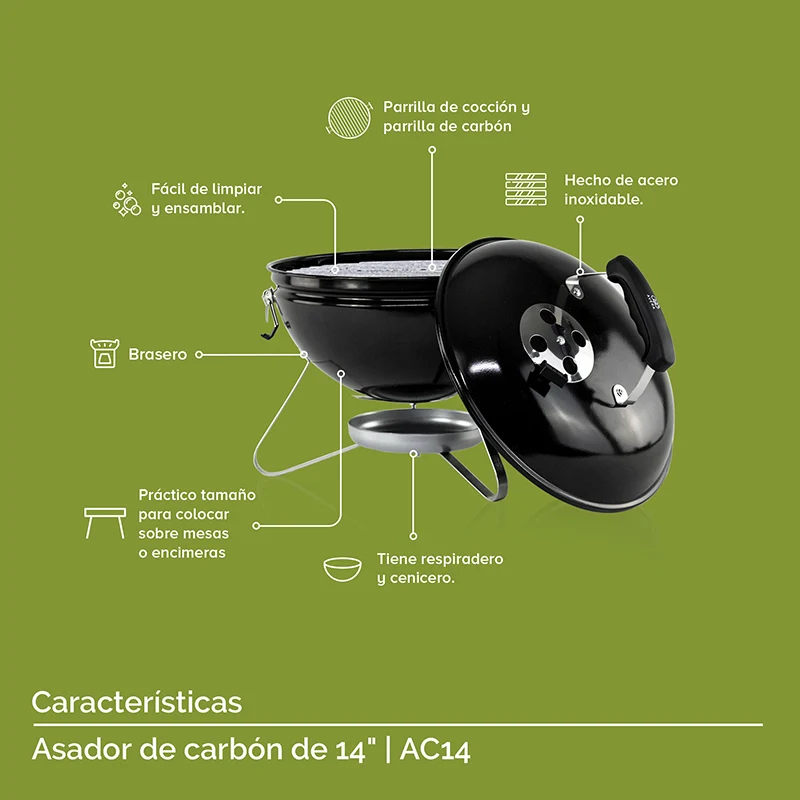 Asador de Carbón Portátil Avera 14” 35 cm — imagen 4