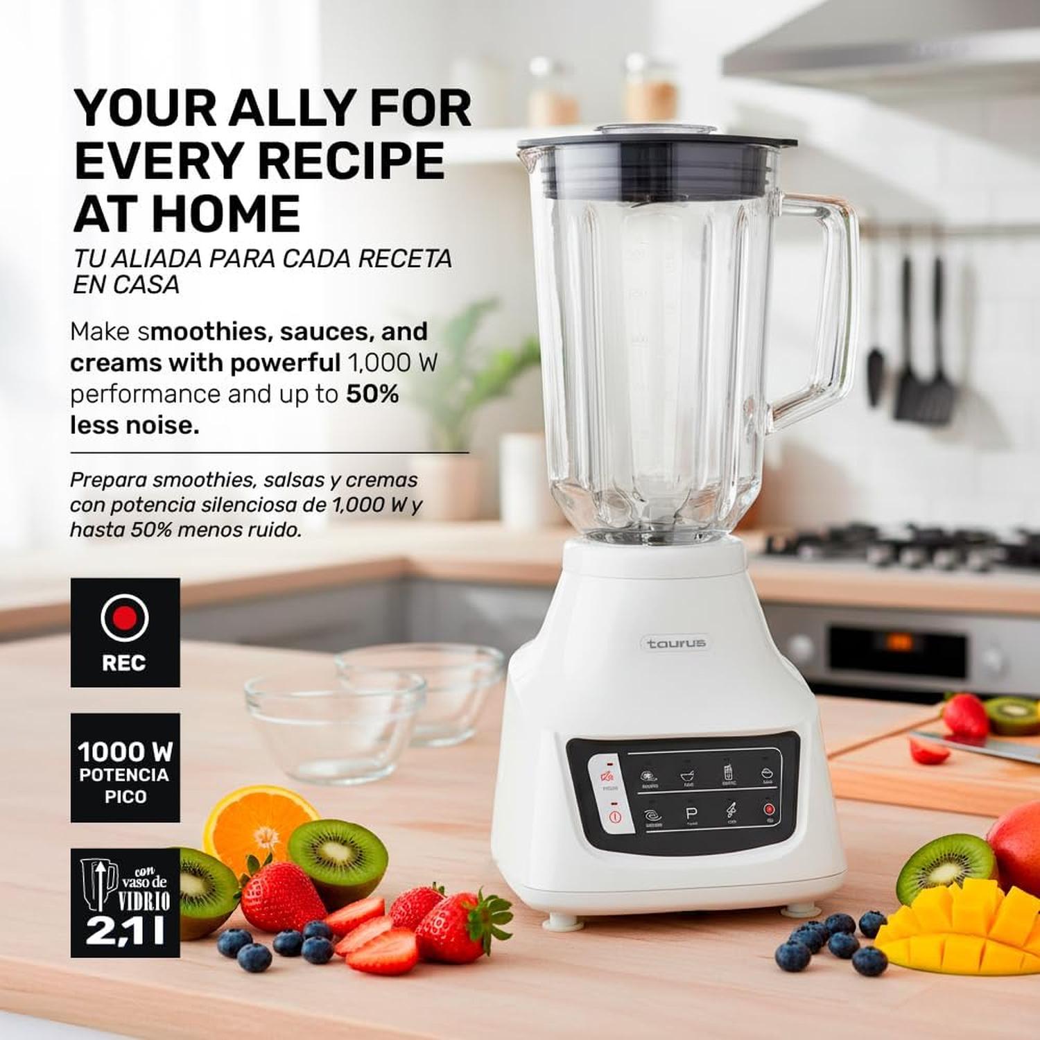 Licuadora Taurus Potenza Comfort Vaso de Vidrio 2.1 L 1000 W Blanca — imagen 2