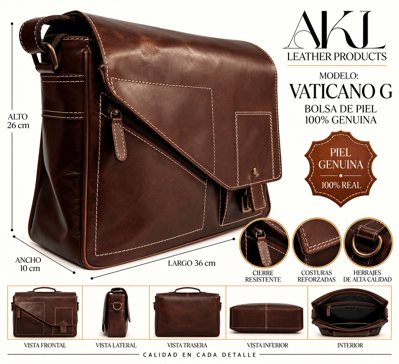 Portafolio Maletín 100% Piel Legitima Ejecutivo Elegante Unisex Vati — imagen 2