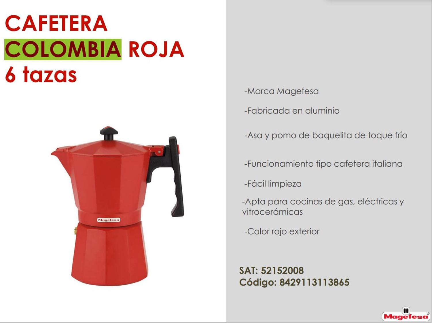 Cafetera Tetera Italiana Magefesa Colombia color Rojo Rinde 6 Tazas — imagen 2