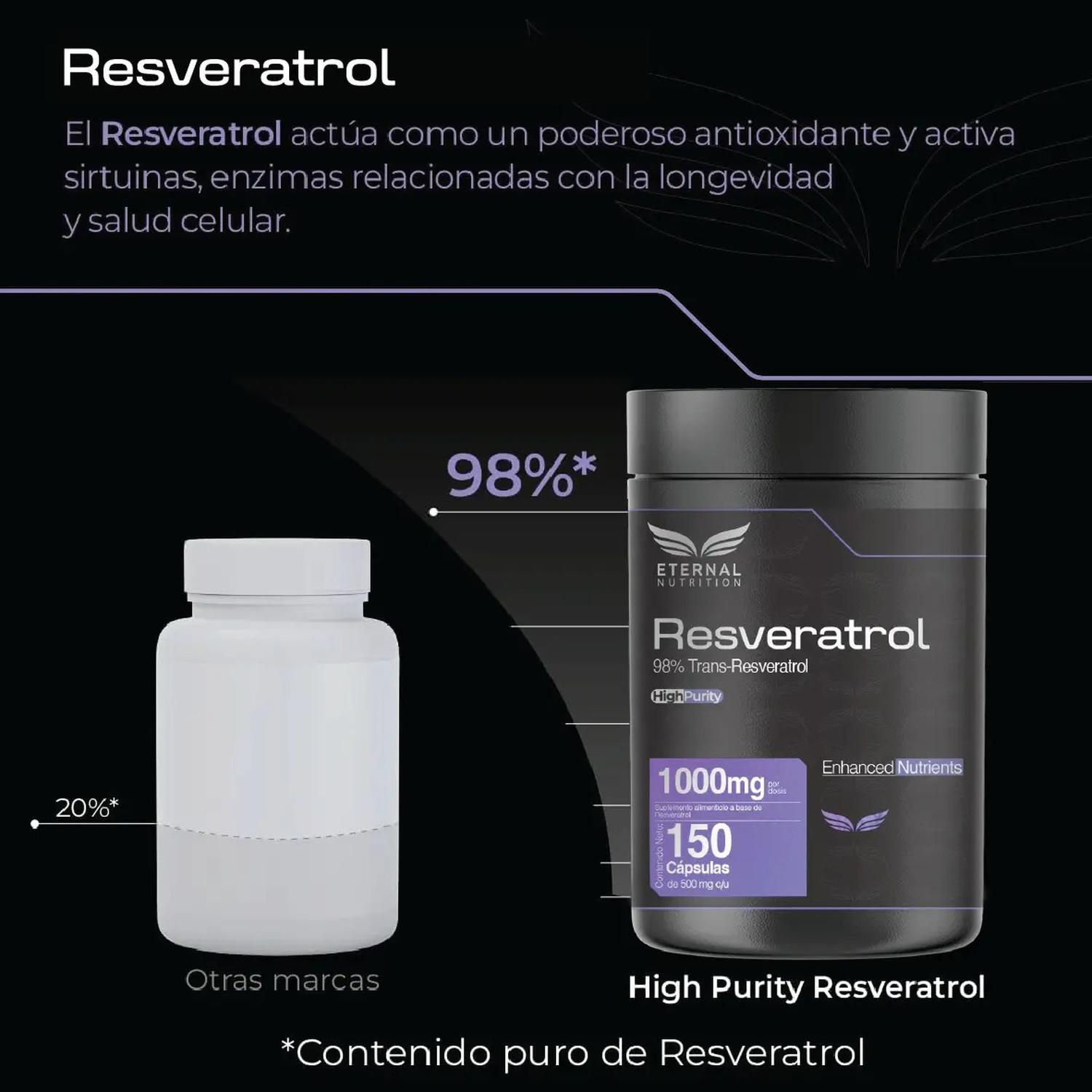 Ultra Pure: Resveratrol 98%, Trans-Resveratrol + Sirtuinas, para Salud Cardiovascular, 150 Cápsulas — imagen 3