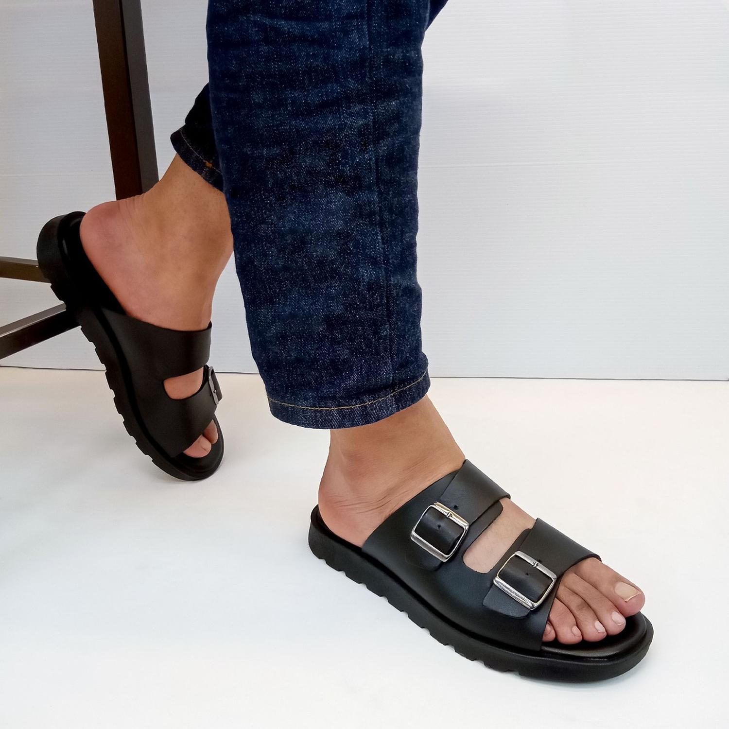 Sandalias Giusto Hombre Negro Hebilla Slides Casual Caballero — imagen 8