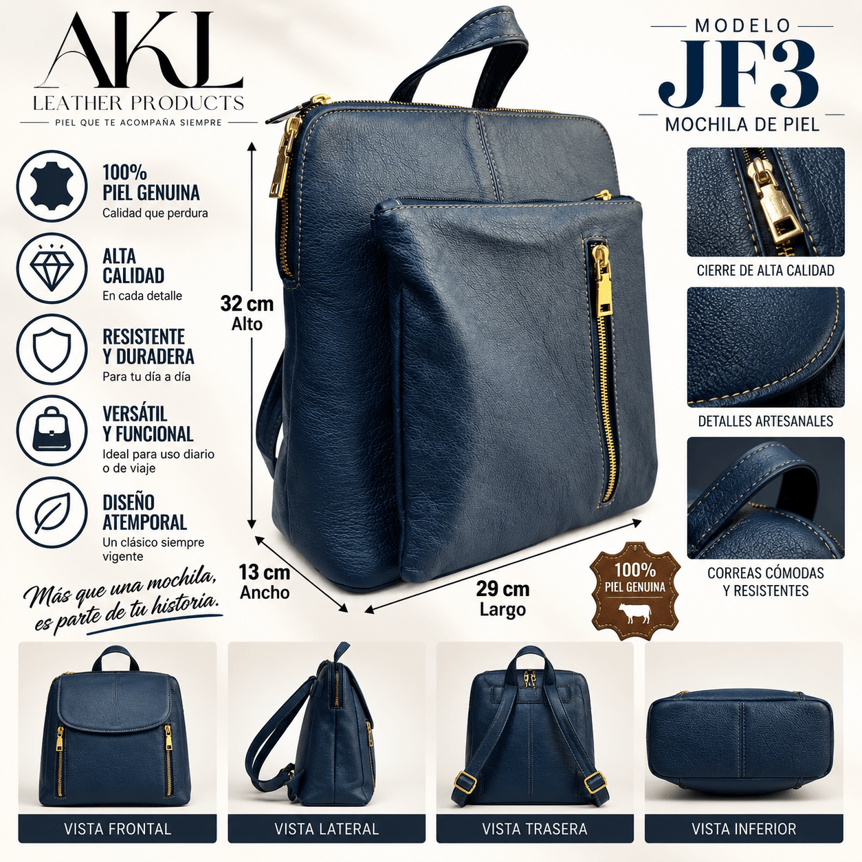 Mochila Mariconera y Bolsa Piel Original Ternera Americana Jf3 — imagen 2