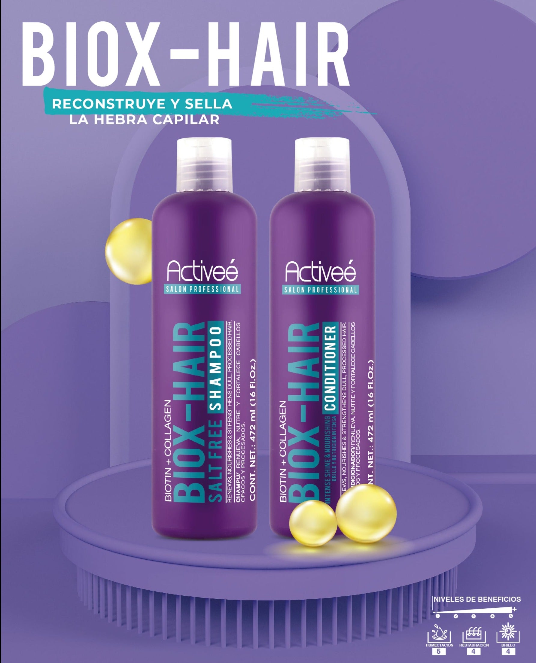 Tratamiento Capilar Activee Professional Biotin+Colagena Renueva Nutre y Fortalece Cabellos Opacos y Procesados Libre de Sal — imagen 5
