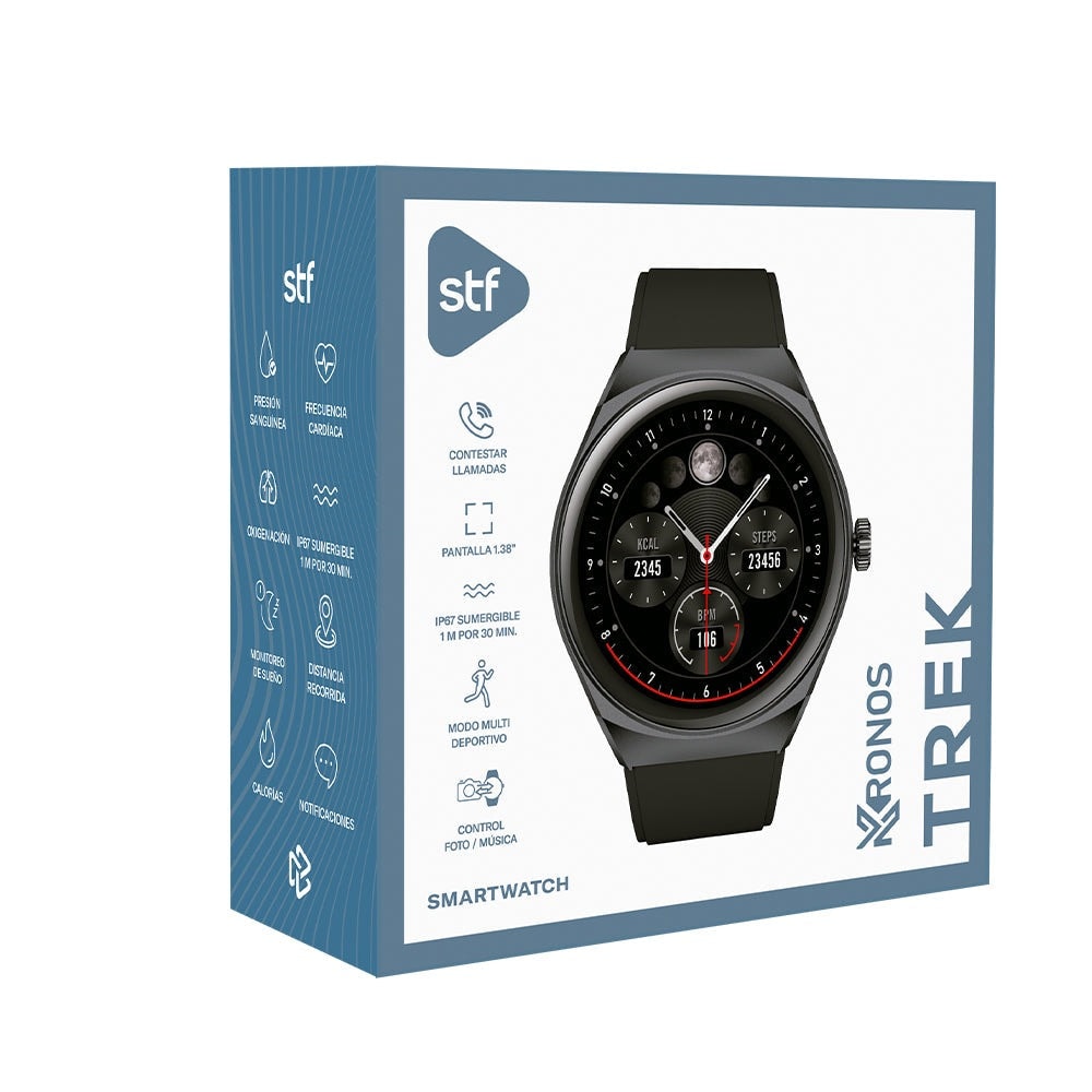Smartwatch Reloj Kronos Trek STF Pantalla 1.38" Resistencia al agua IP67 Negro — imagen 9