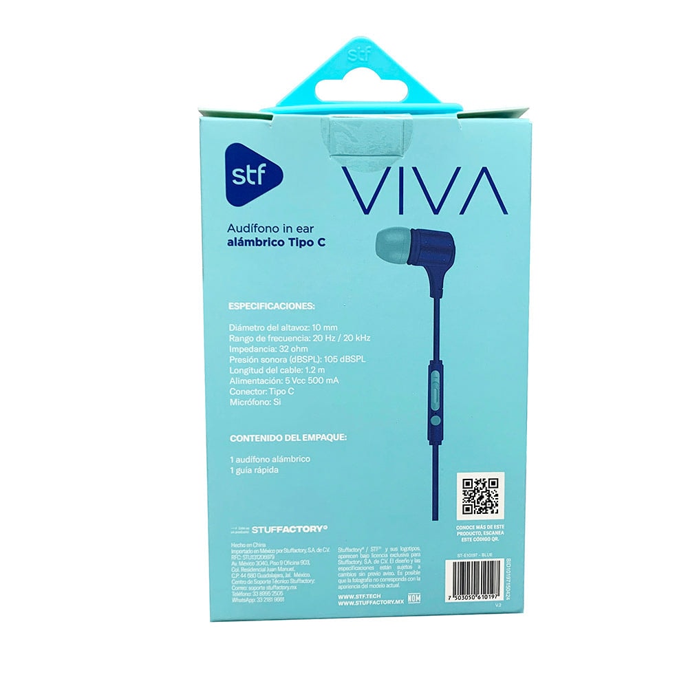 Audífonos alámbricos In-Ear STF VIVA: Tipo C, 10mm Azul — imagen 5