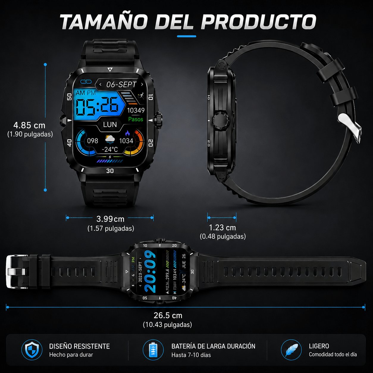Reloj Inteligente KT71 Deportivo Militar Negro — imagen 5