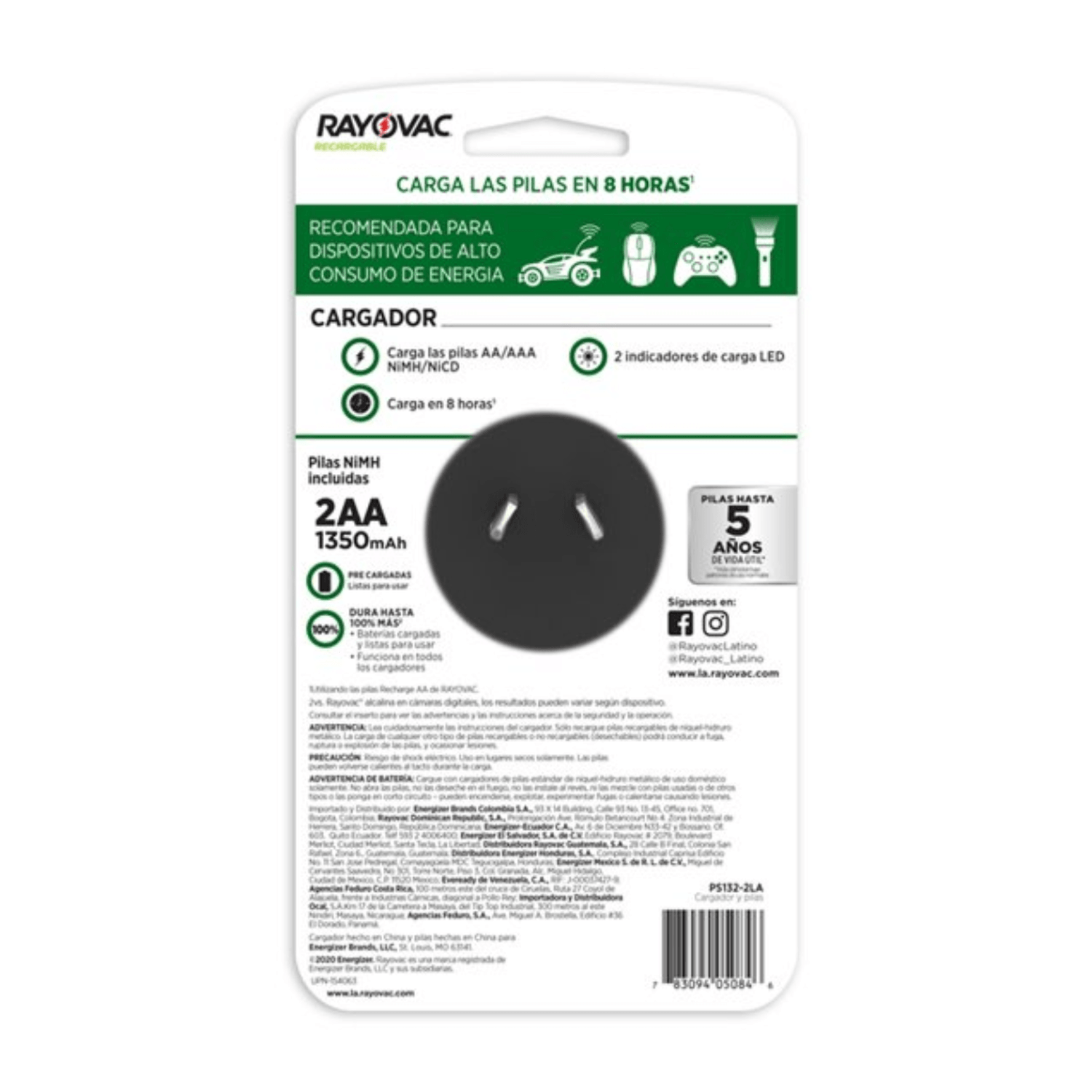Cargador Pilas Rayovac PS132-2LA 2AA LED Indicador — imagen 3