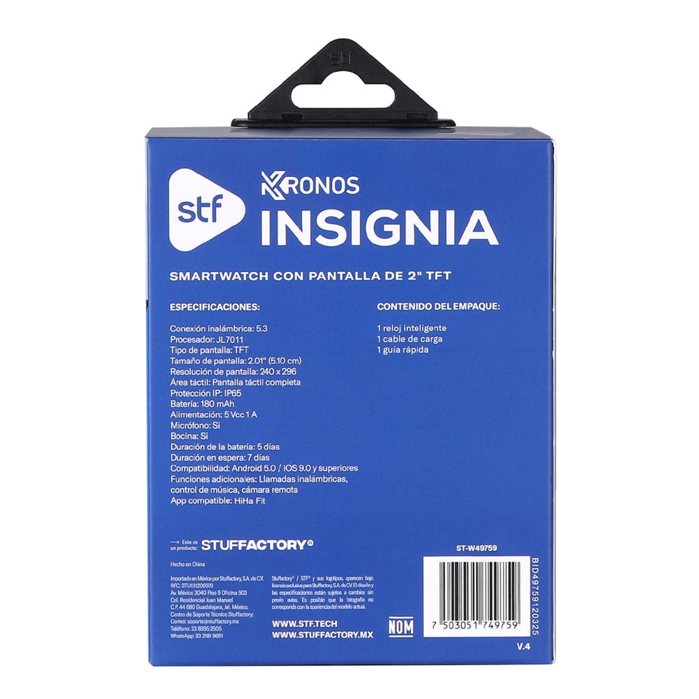Smartwatch Reloj Kronos Insignia STF Pantalla 2" Resistencia al agua IP65 Negro — imagen 10