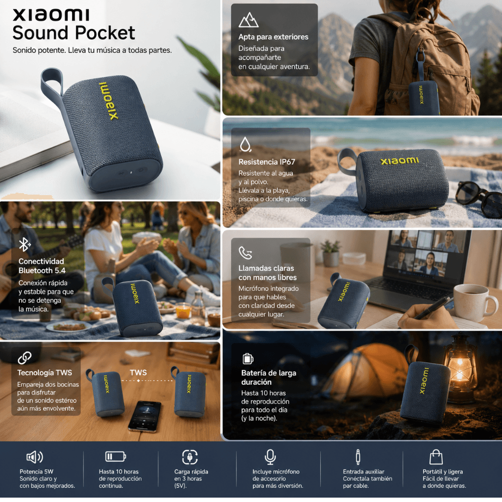 BOCINA XIAOMI SOUND POCKET (AZUL) + SMARTWATCH G-TIDE POWER (PLATA) — imagen 7