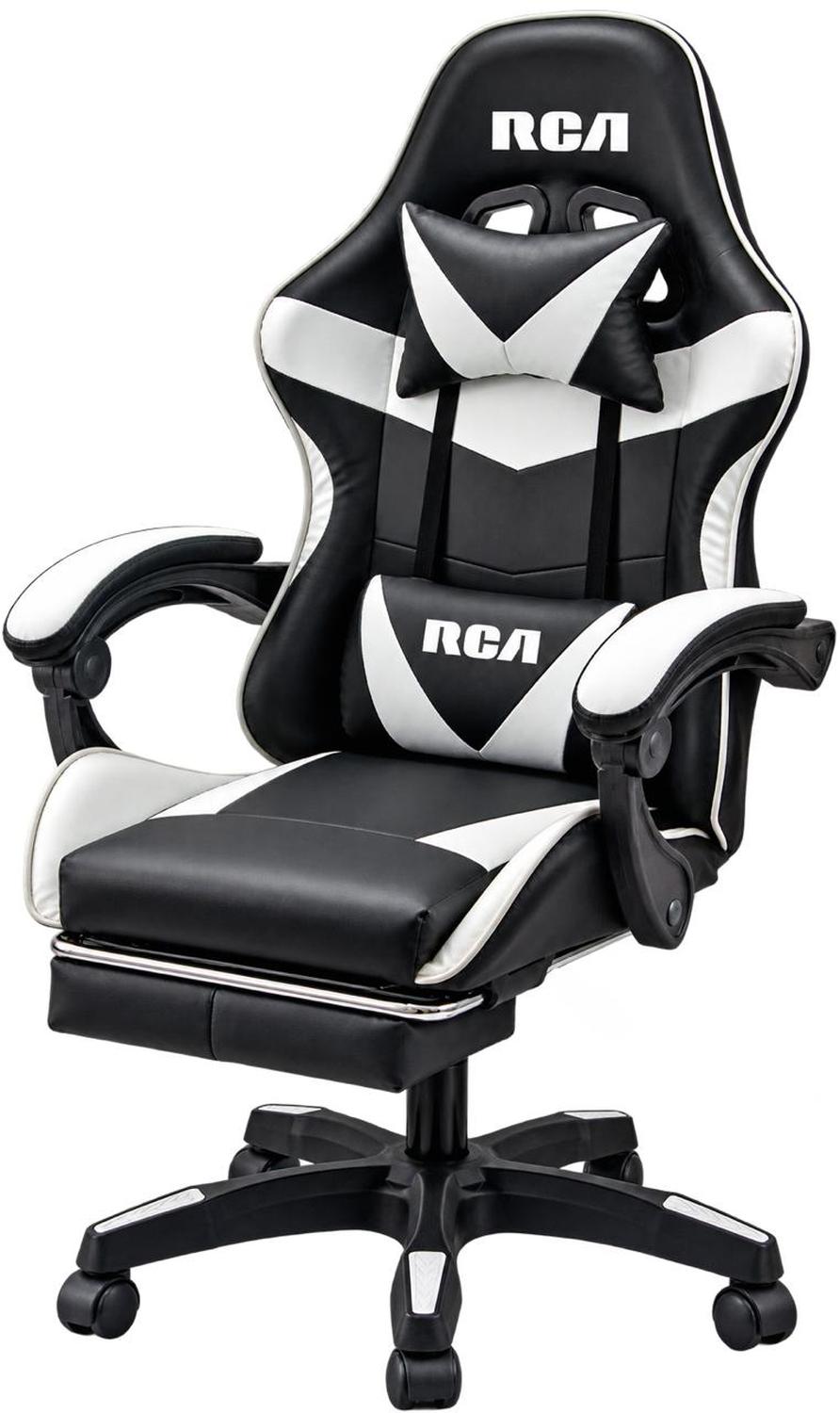 Silla Gamer Reclinable con Masajeador y Descansapiés RCA Negro/Blanco — imagen 1