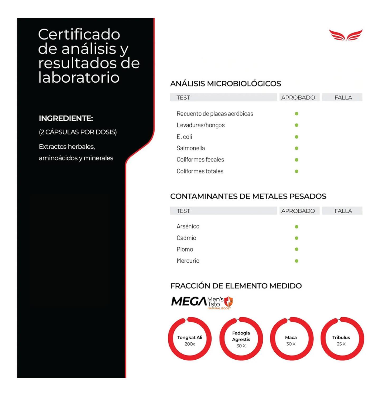 Mega Men's Testo: Tongkat Ali + Maca Negra + Creatina + Zinc + Fadogia, Fuerza+Energía, 200 Cápsulas — imagen 6