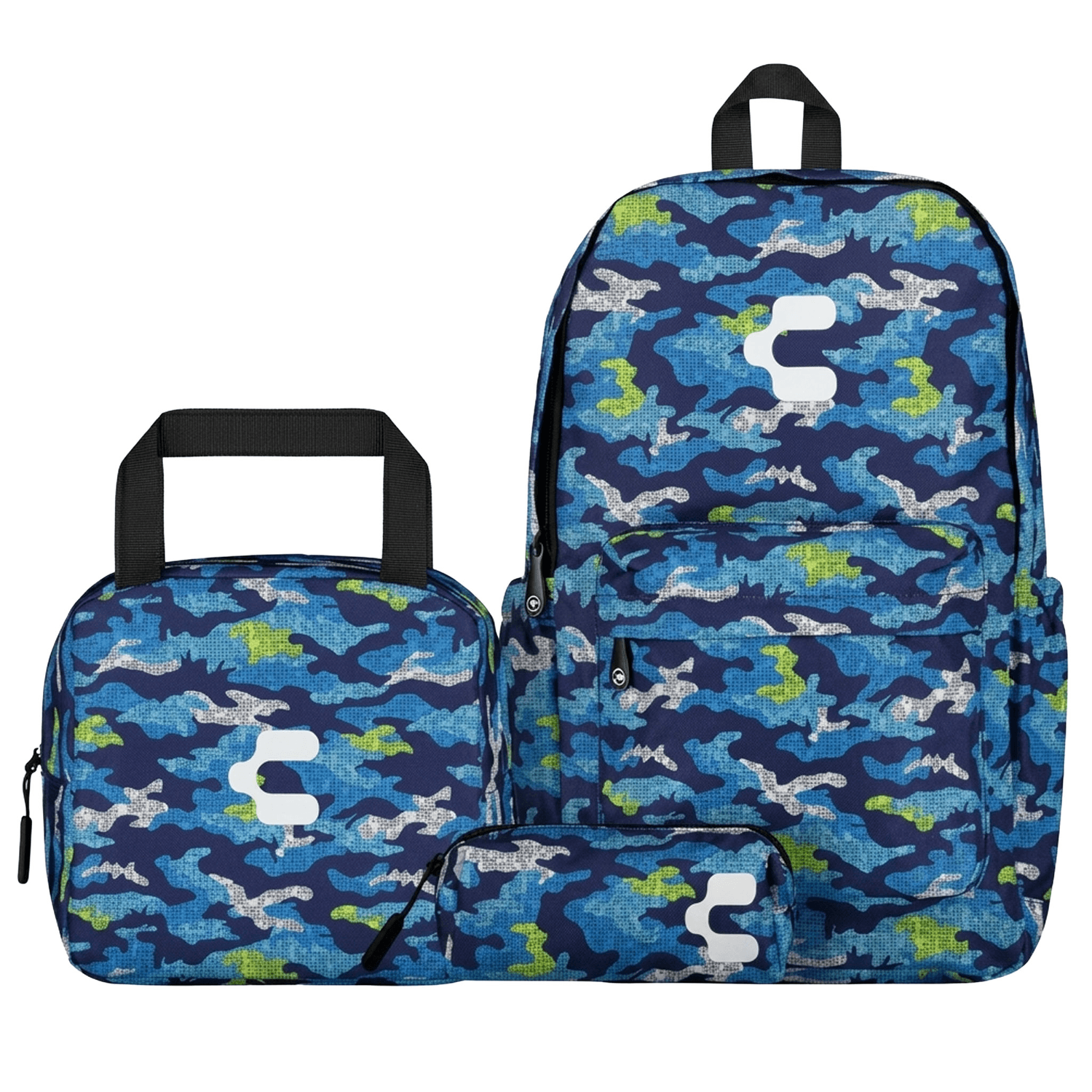 Set de Mochila Charly Camuflaje Niño Escolar Lonchera Azul Infantil — imagen 1