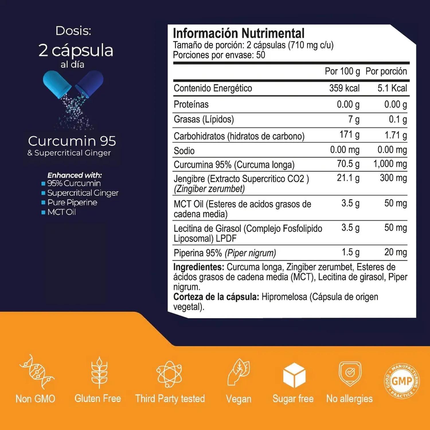 Essentials: Cúrcuma 95%, Jengibre Supercrítico + Piperina, Antiinflamatorio Natural, 100 Cápsulas — imagen 6