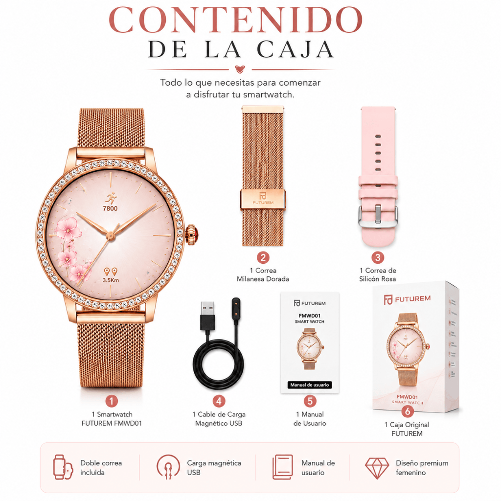 SMARTWATCH FUTUREM DW01 (DORADO) + AUDIFONOS G-TIDE OWS 8 (ROSA) — imagen 7