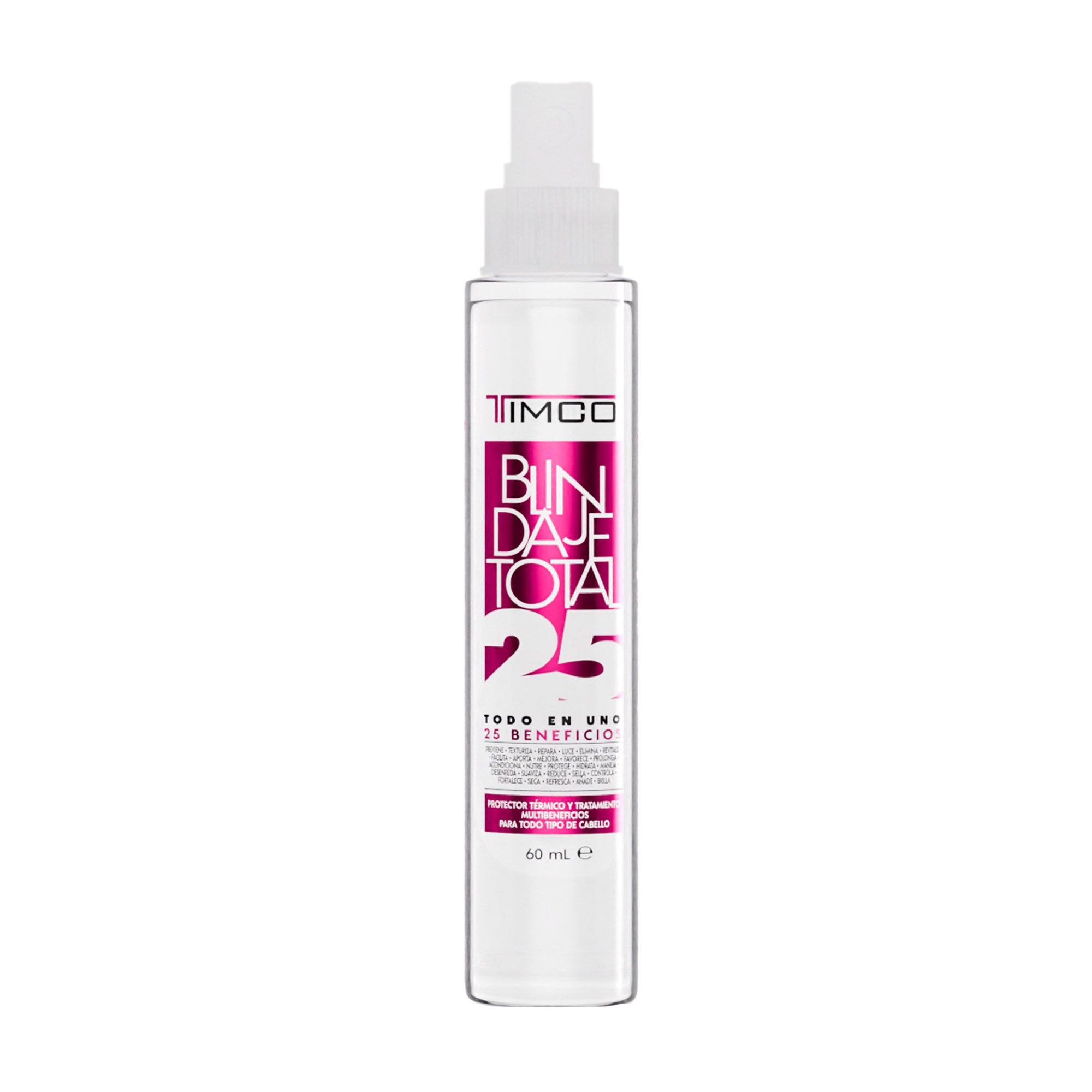 Spray Multibeneficios Protector térmico 25 en 1 Sin enjuague Unisex Total Power 60 ml Timco LIQ25 MINI — imagen 2