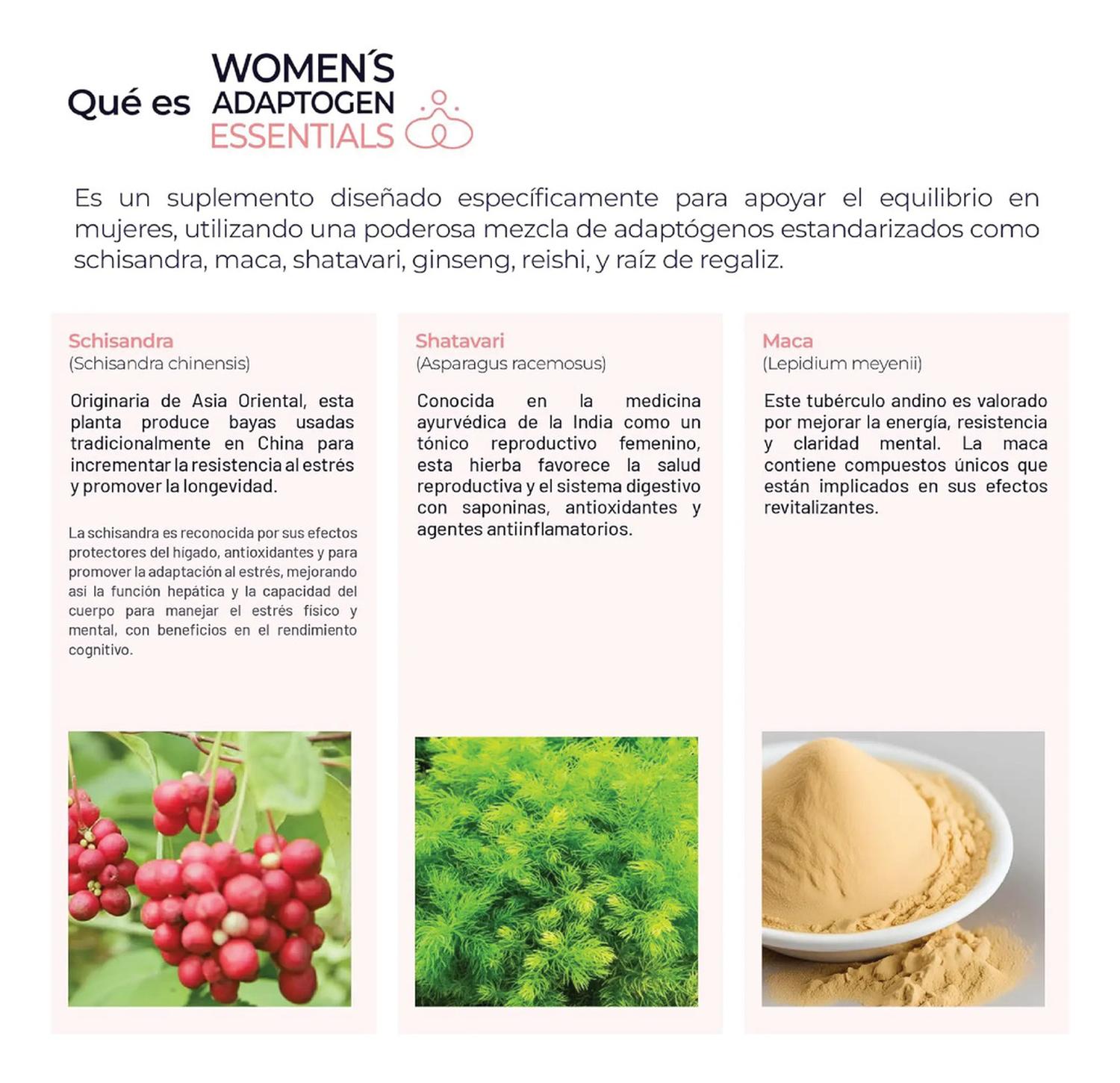 Women's Essentials: Maca y Adaptógenos para Mujer, Schisandra + Shatavari + Reishi, 200 Cápsulas — imagen 8