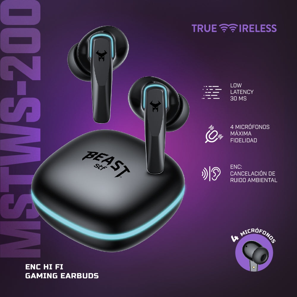 Audífonos Gamer TWS STF Beast MSTWS-200 ENC: Videojuegos, 6hrs uso, elimina ruido ambiente — imagen 8