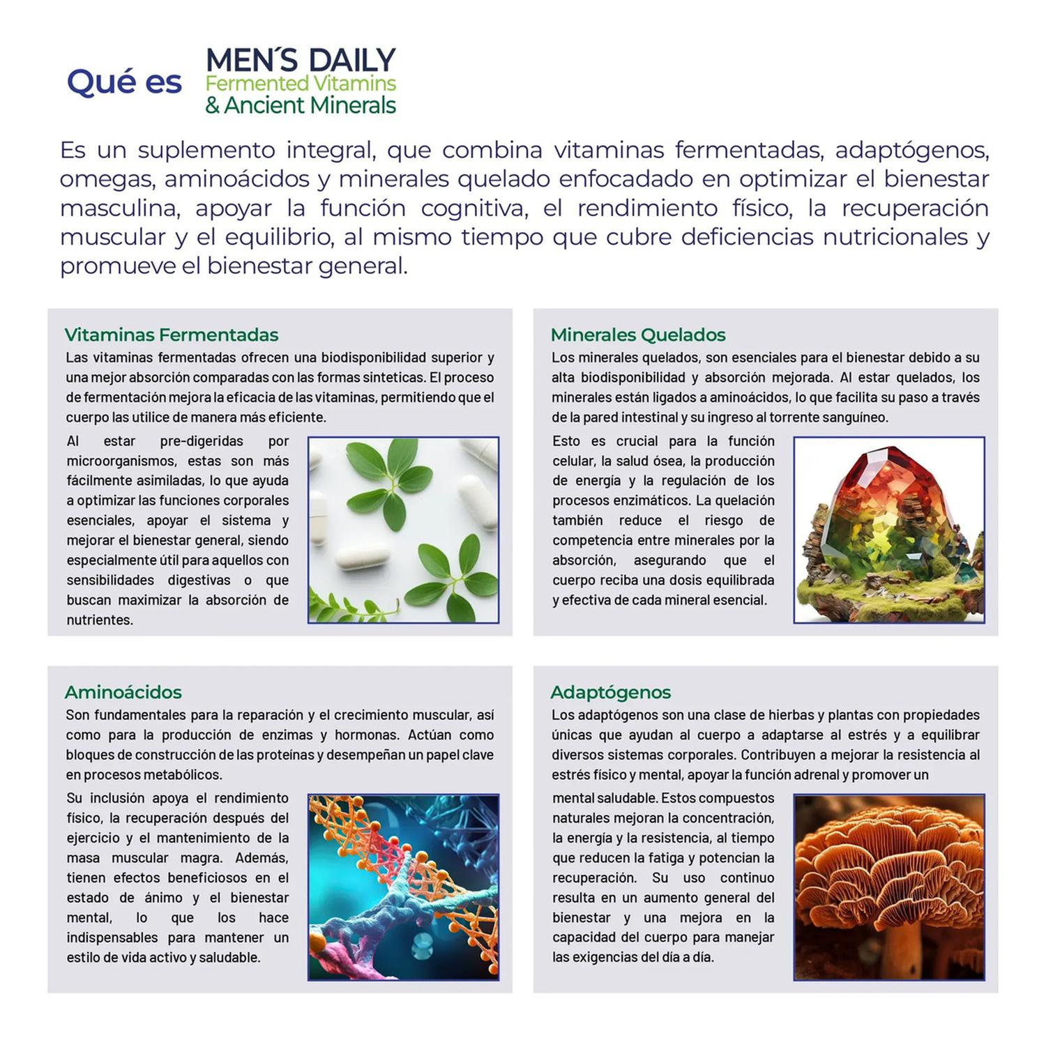 Men's Daily: Multivitamínico 4 en 1: Vitaminas, Minerales, Complejo B y Adaptógenos, 200 Cápsulas — imagen 7