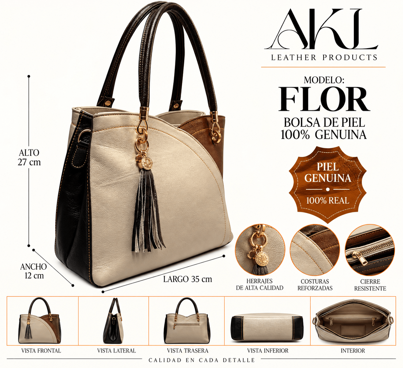 Bolsa Para Dama De Peil Original Modelo Flor Con Colgante — imagen 3