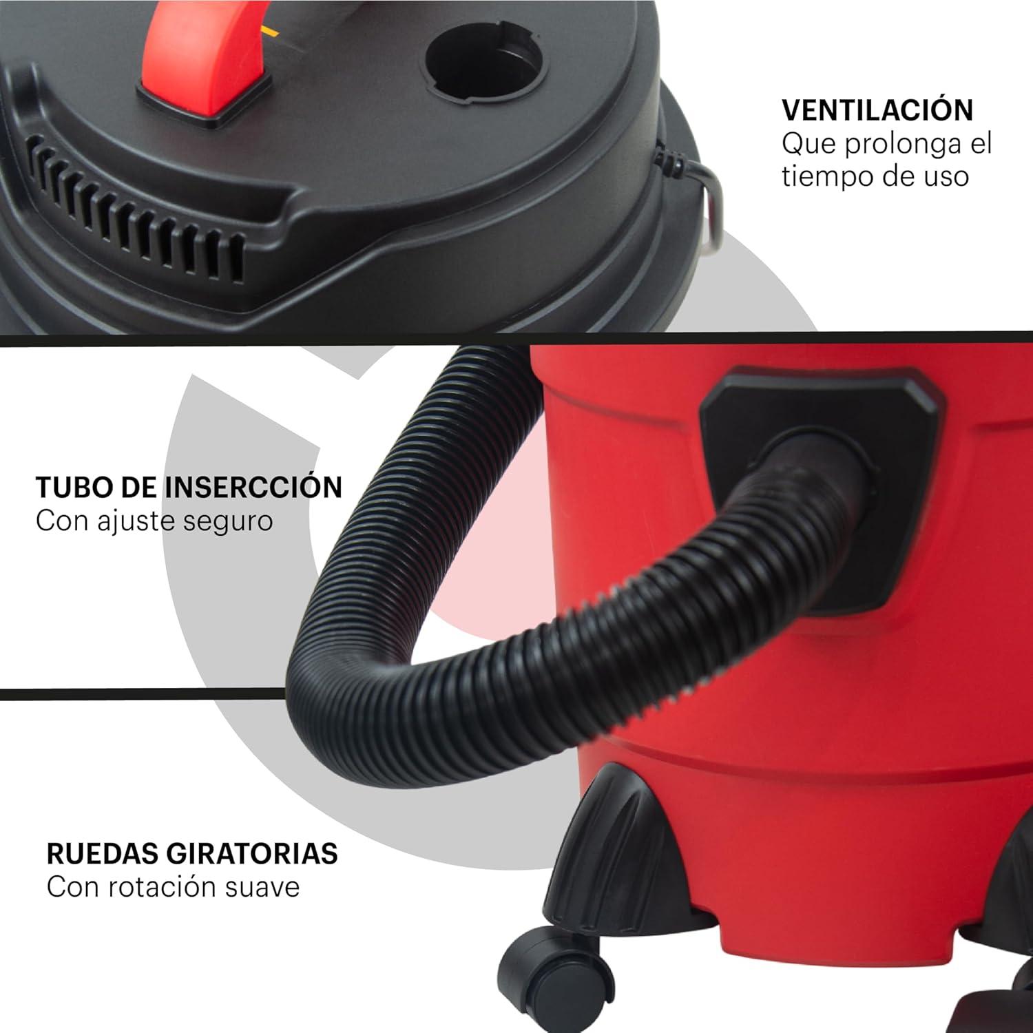 Aspiradora Industrial Foreman 1500W 15L Para Sólidos Y Líquidos Rojo con Negro — imagen 5