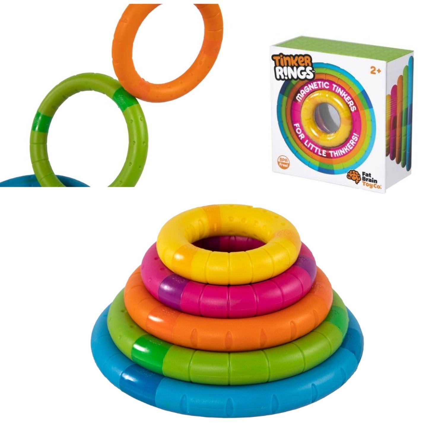 Juguete Sensorial Anillos Magnetizados Fat Brain Toys Tinker Rings Bebés 6m+ Multicolor 5 Anillos — imagen 1