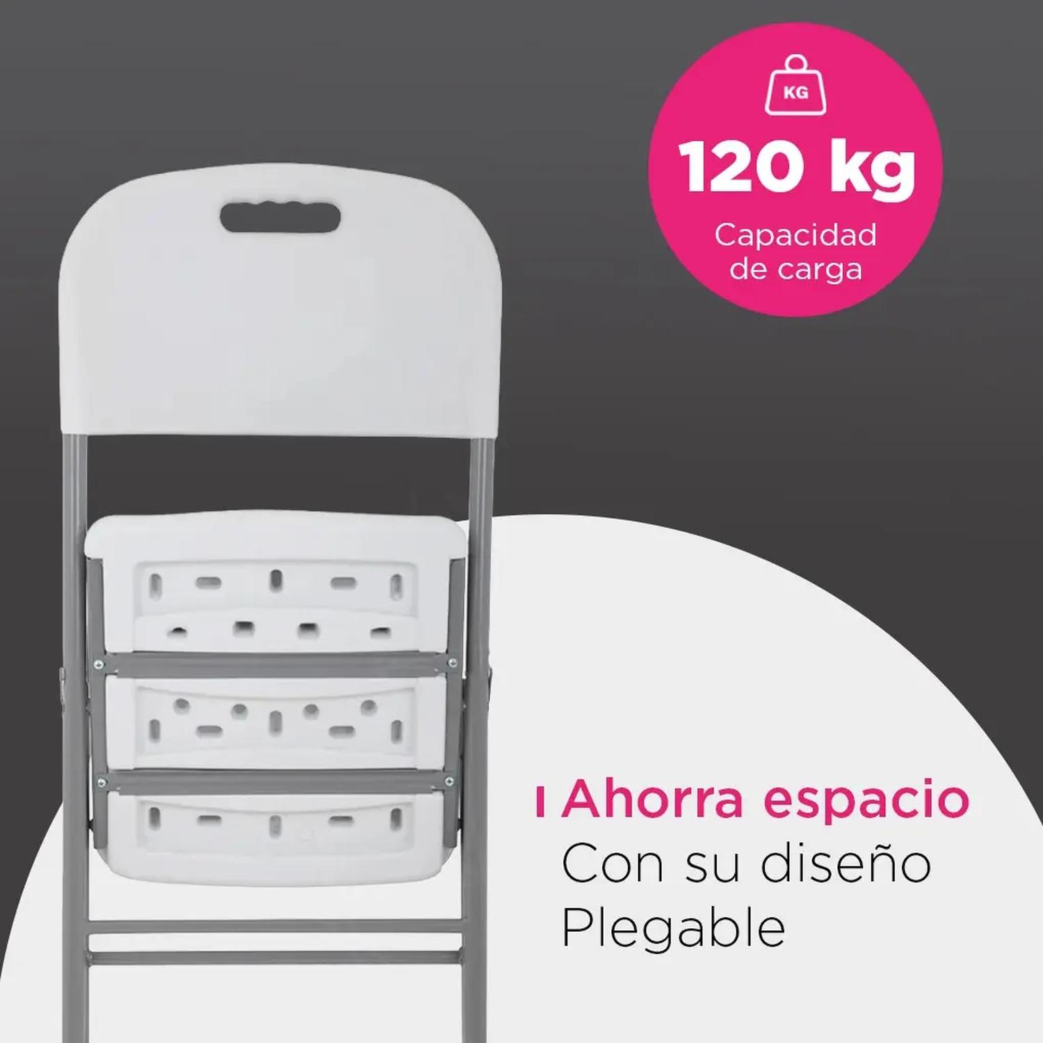 Sillas Plegables Cuory Blancas con Estructura Metálica Paquete de 6 — imagen 3
